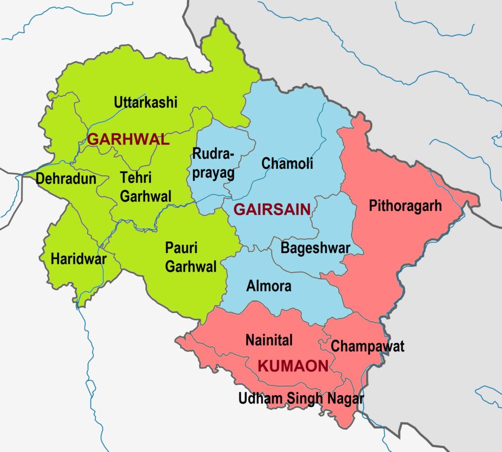 Uttarakhand Map with Districts Name